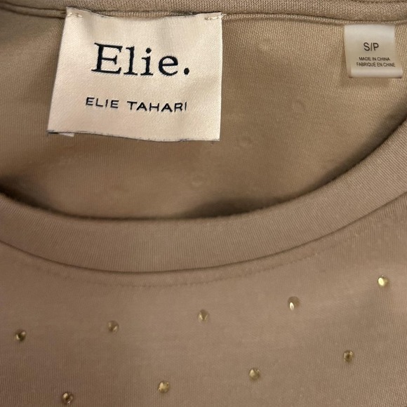 Elie Tahari Sweatshirt Women's Small Petite Brown Sparkly Rhinestone Top Shirt - Picture 5 of 8